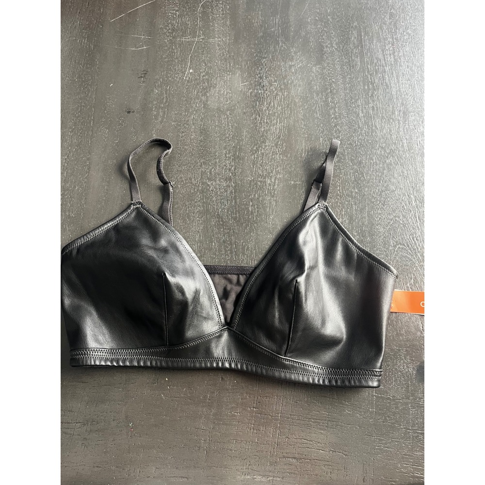 Colsie Black Faux Leather‎ Triangle Bralette Adjustable Straps Large NWT